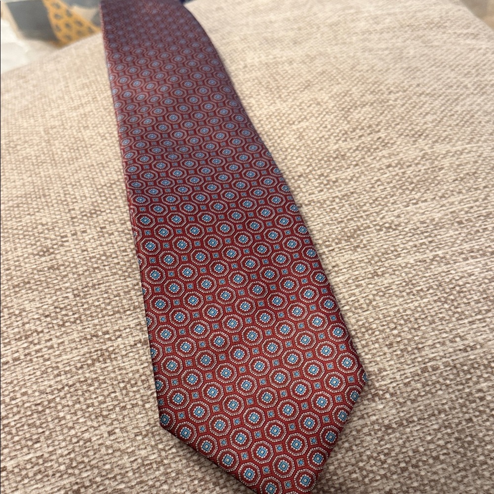 Etienne Aginer Geometric Patterned Tie - Red and Blue Necktie